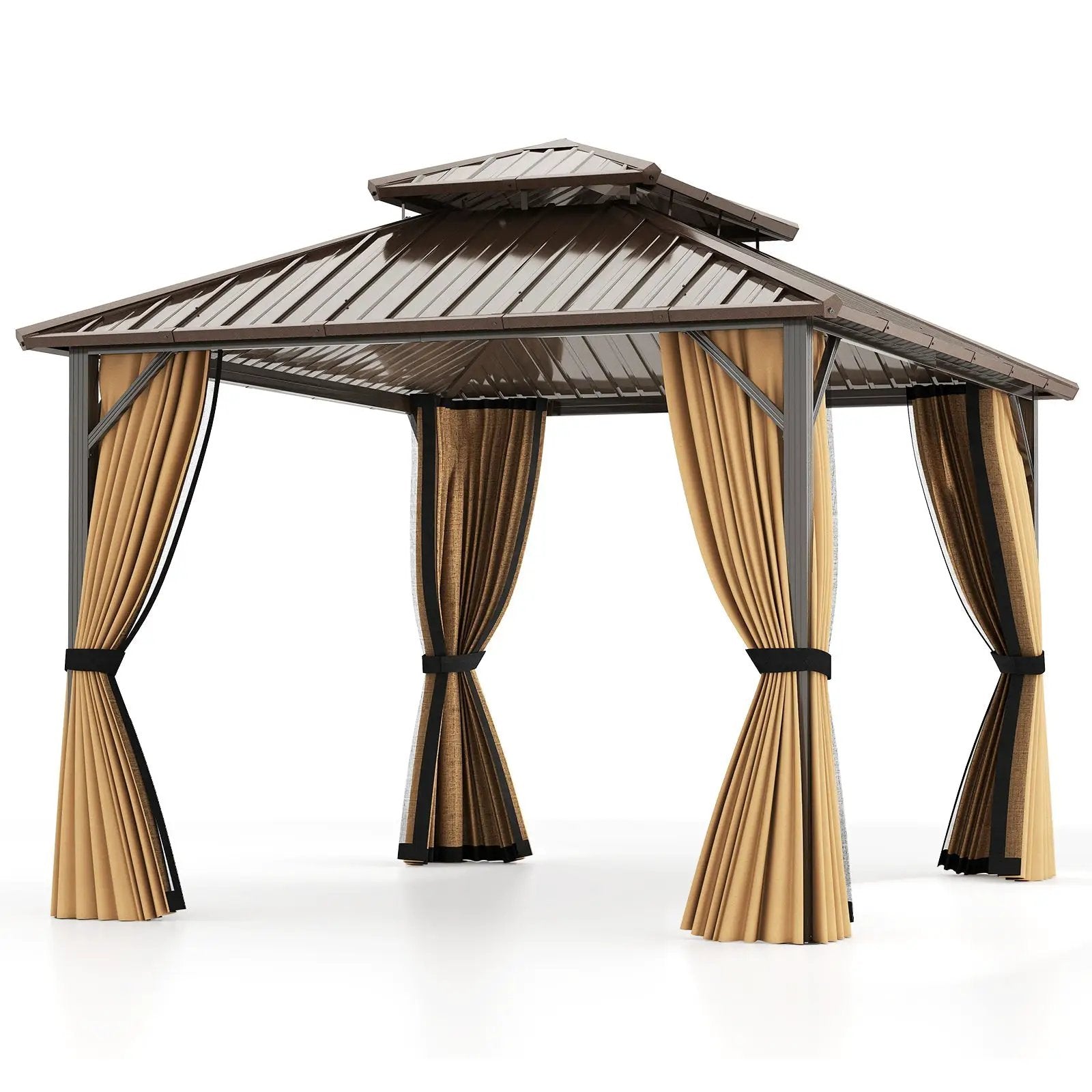 Hardtop Gazebo 10x10 ft with Netting and Curtains by DirectDeals