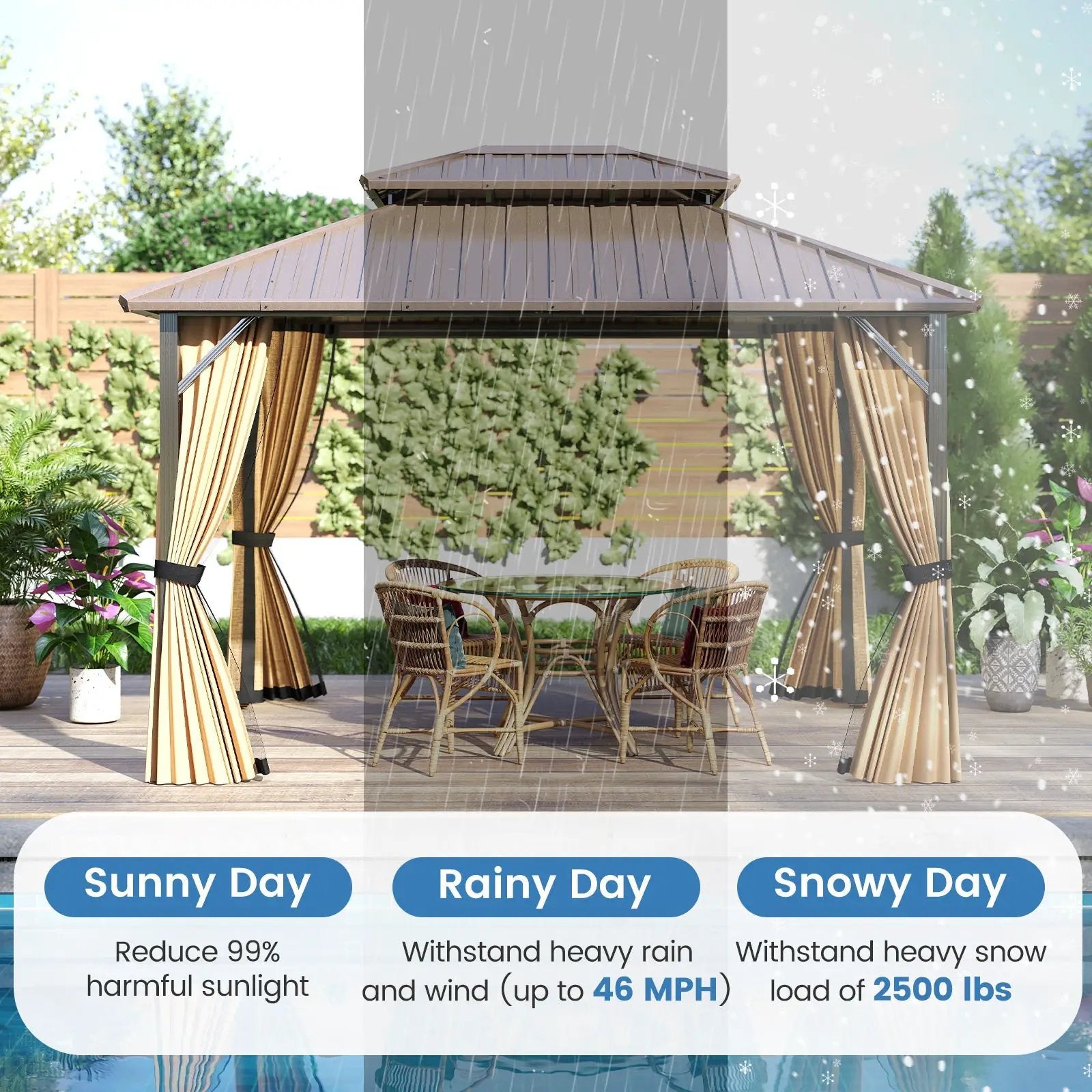 Hardtop Gazebo 10x10 ft with Netting and Curtains by DirectDeals