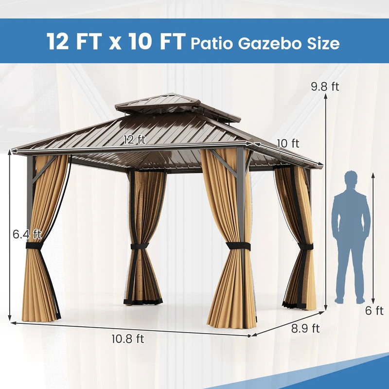 Hardtop Gazebo 10x10 ft with Netting and Curtains by DirectDeals