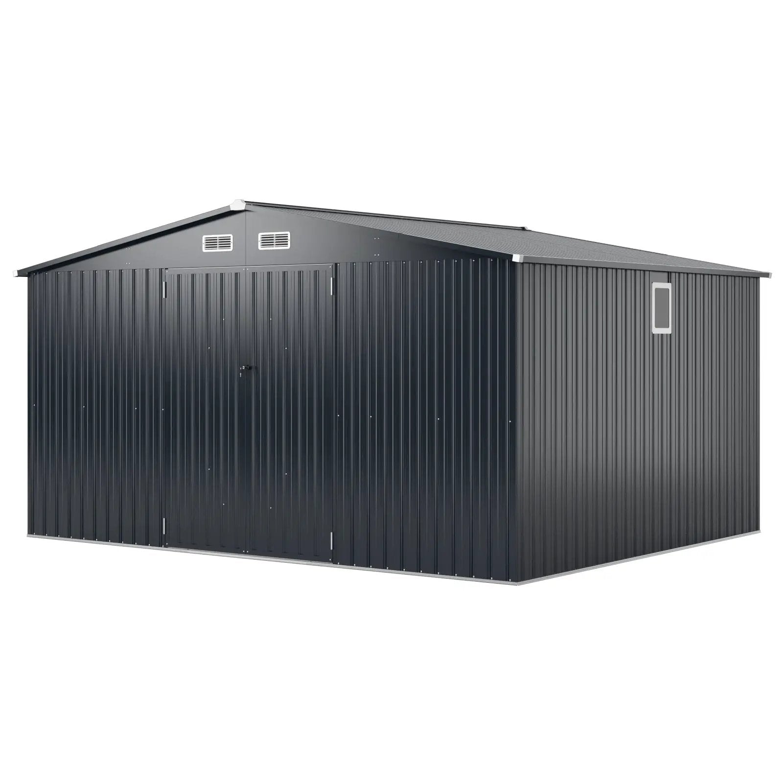 12 x 9.8 Feet Outdoor Storage Shed with Lockable Door and Pitched Roof-Gray by DirectDeals