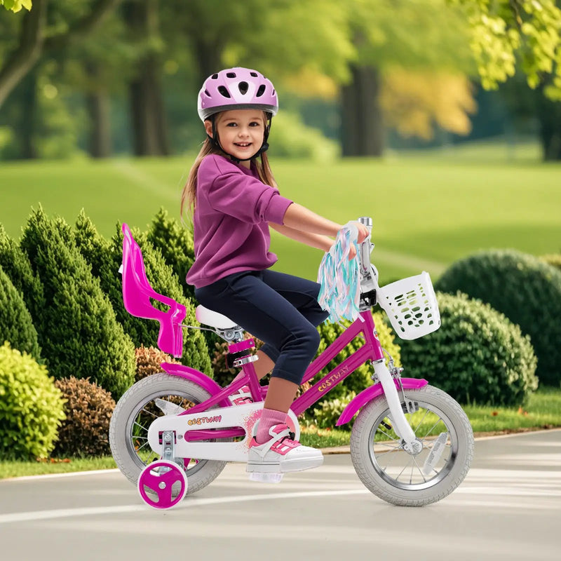 Kids Bike 12 Inch with Training Wheels and 2 Brake System for 3 by DirectDeals
