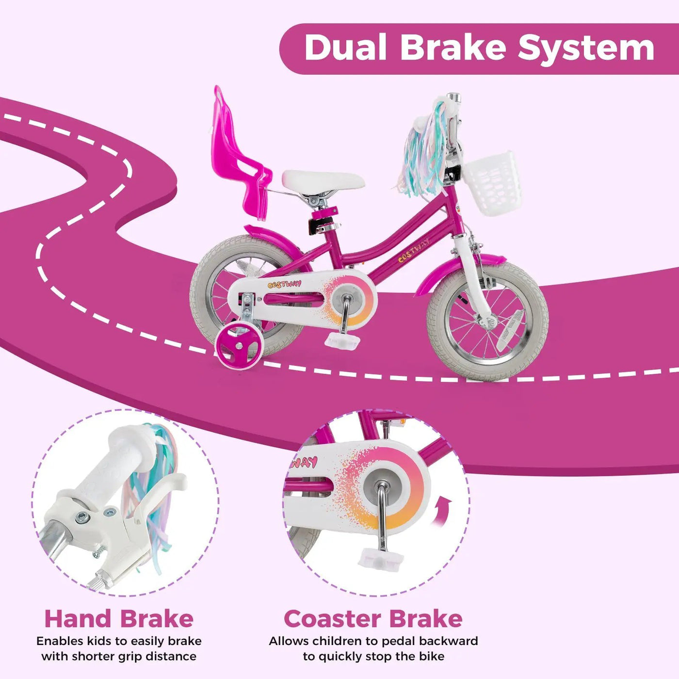 Kids Bike 12 Inch with Training Wheels and 2 Brake System for 3 by DirectDeals