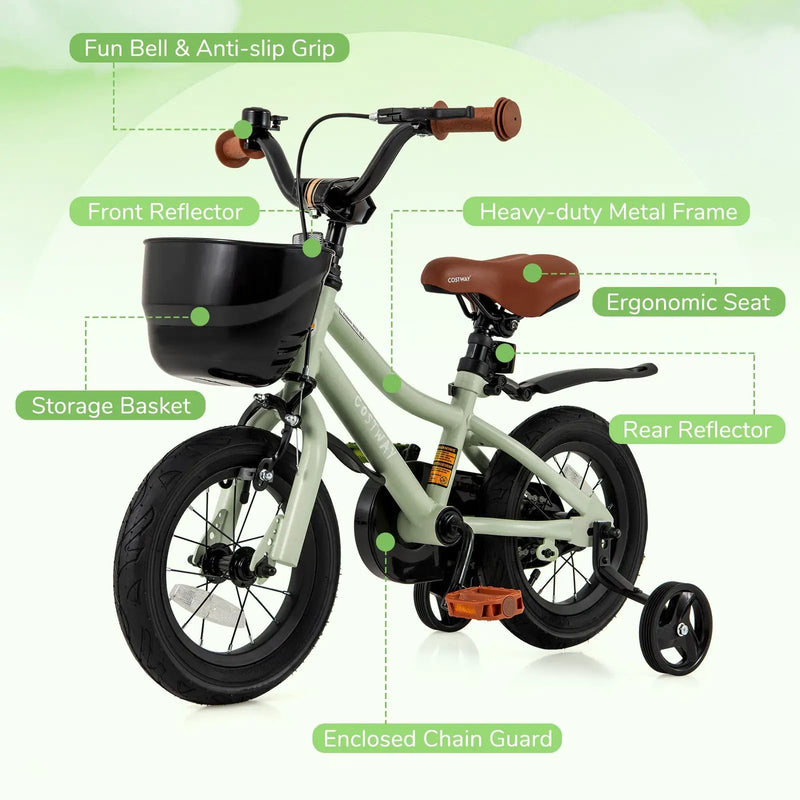 14-Inch Kids Bike Adjustable with Training Wheels for 3-5 Years Old by DirectDeals