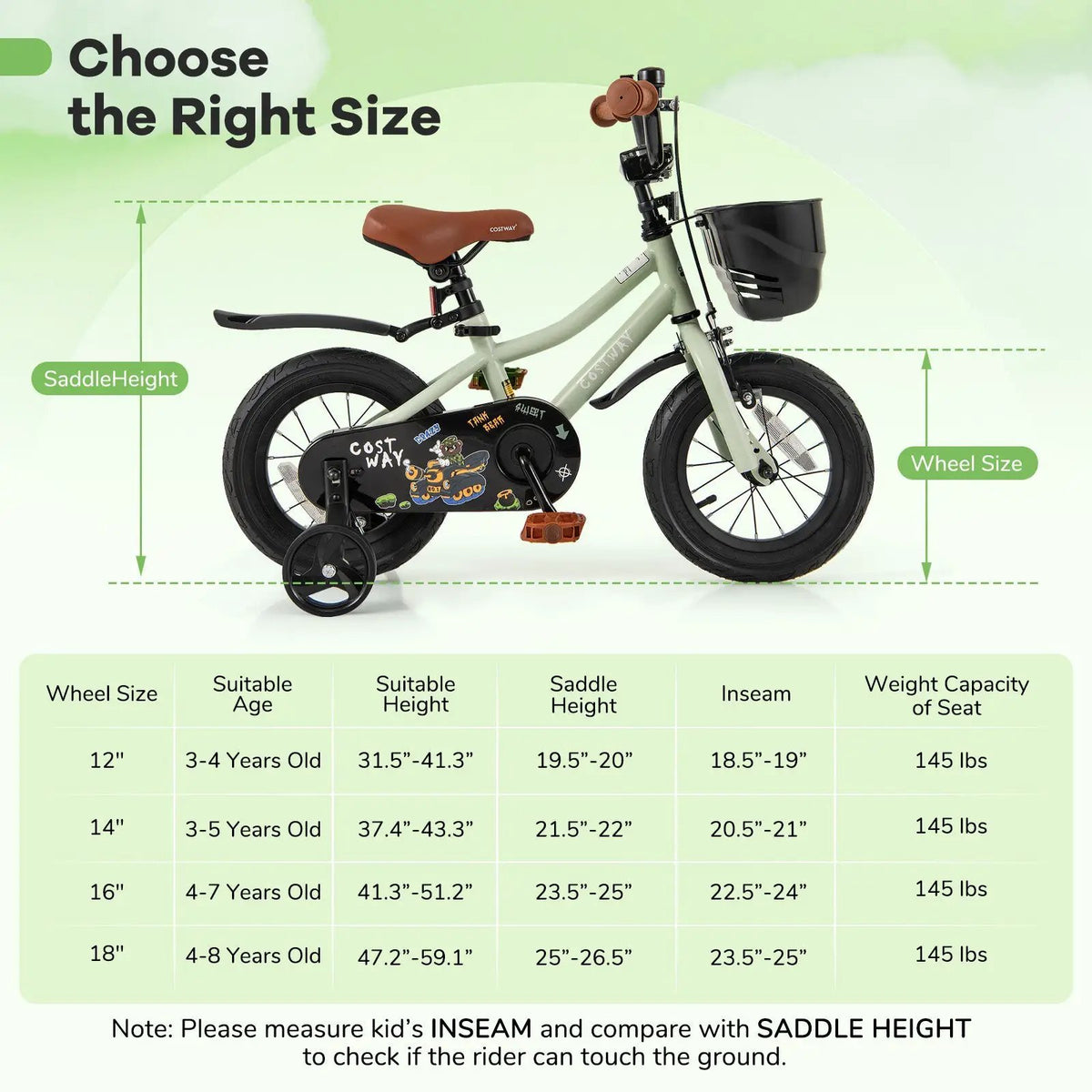 14-Inch Kids Bike Adjustable with Training Wheels for 3-5 Years Old by DirectDeals