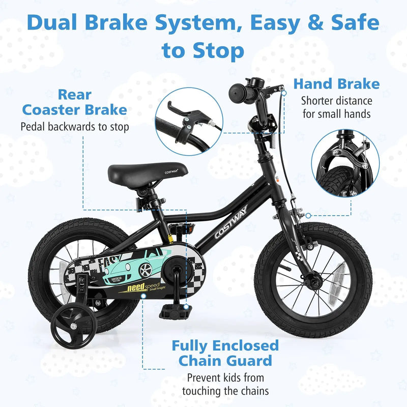 12 Inch Kids Bike Adjustable for 3-4 Years Old with Low-Step Frame by DirectDeals