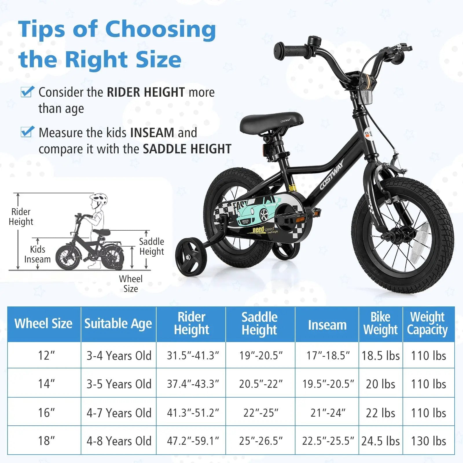 12 Inch Kids Bike Adjustable for 3-4 Years Old with Low-Step Frame by DirectDeals