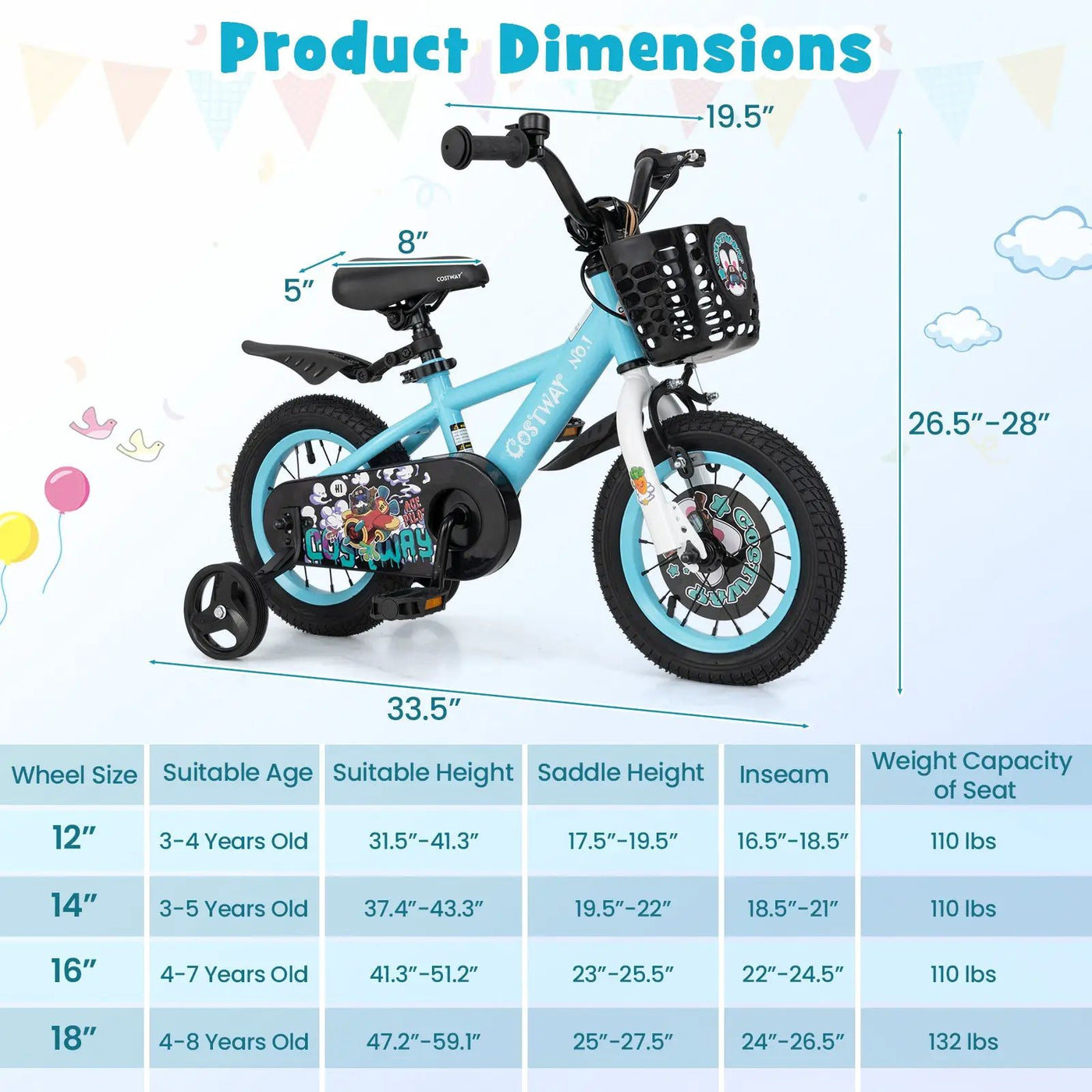 14 Inch Kids Bike with Adjustable Handlebar and Saddle for 3-5 Years Old-14 inches by DirectDeals