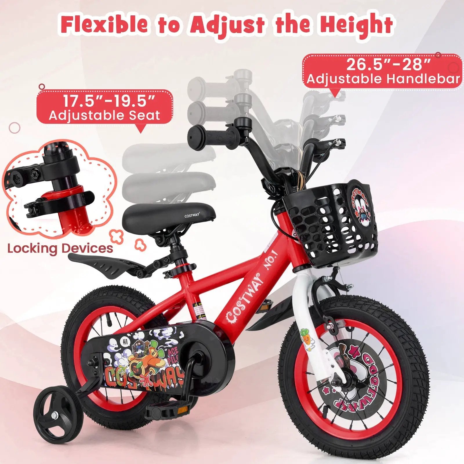 14 Inch Kids Bike Adjustable with Storage Basket and Double Brake for 3-5 Years Old-14 inches by DirectDeals