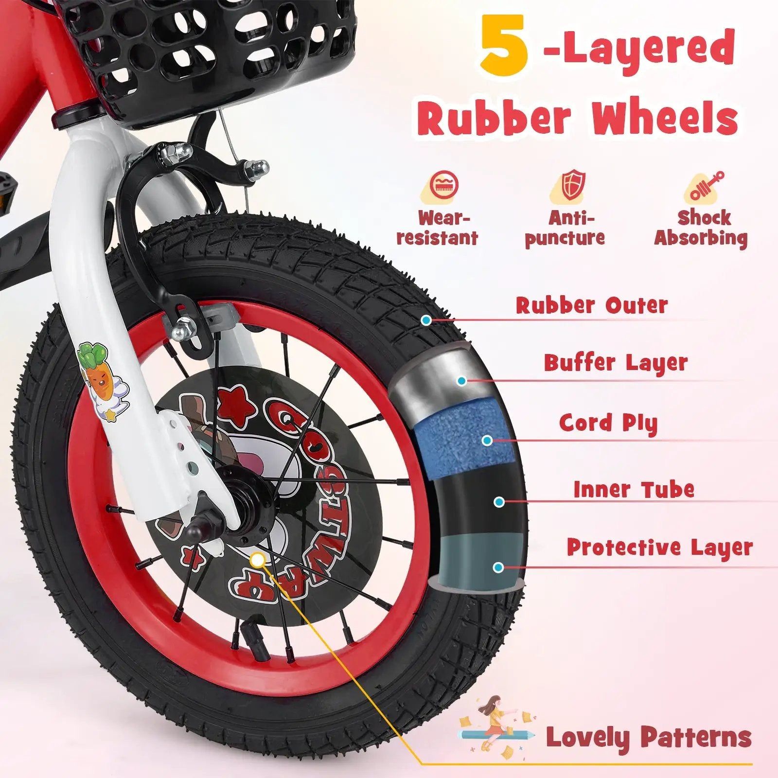 14 Inch Kids Bike Adjustable with Storage Basket and Double Brake for 3-5 Years Old-14 inches by DirectDeals