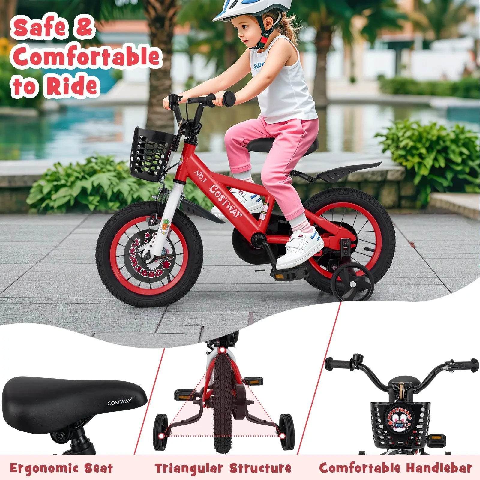 14 Inch Kids Bike Adjustable with Storage Basket and Double Brake for 3-5 Years Old-14 inches by DirectDeals