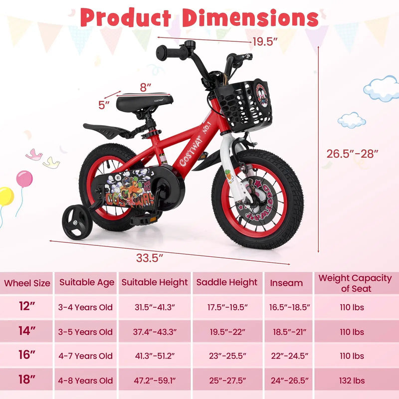 14 Inch Kids Bike Adjustable with Storage Basket and Double Brake for 3-5 Years Old-14 inches by DirectDeals