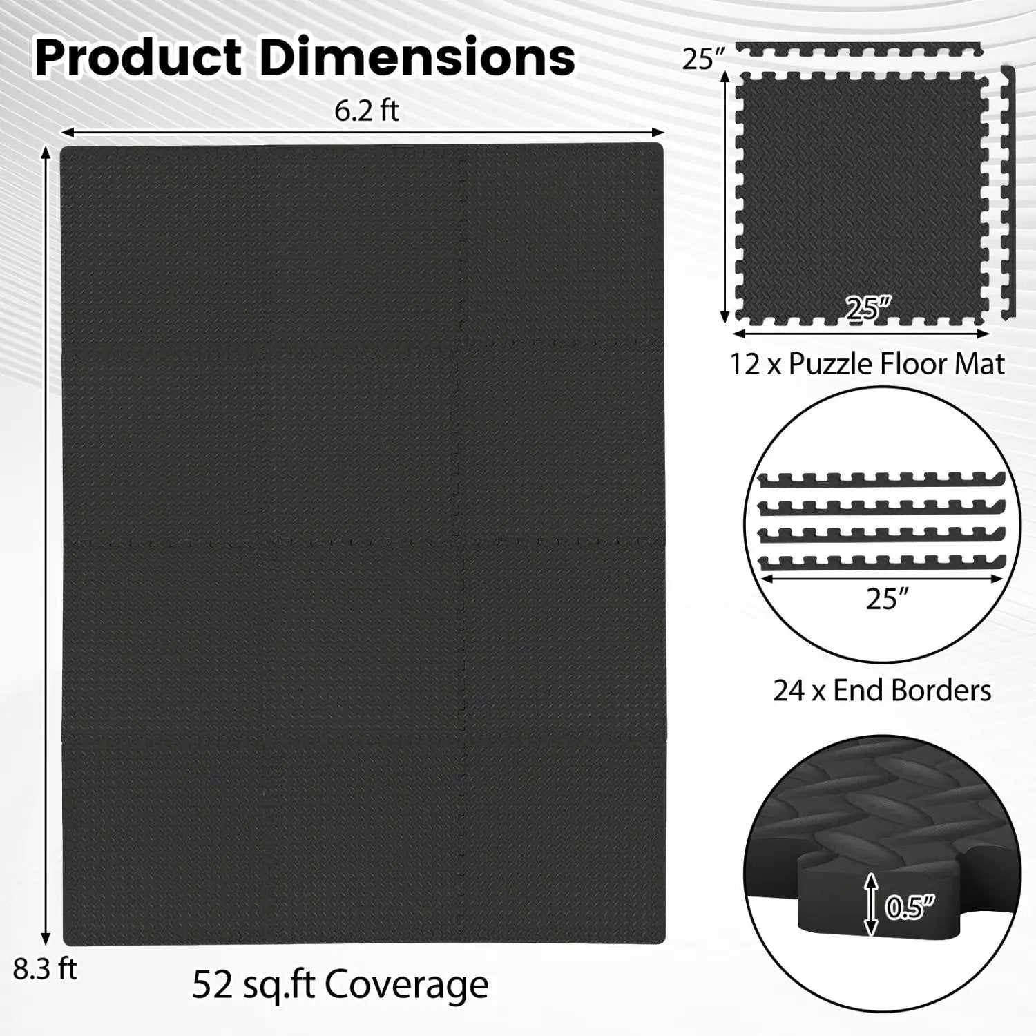 12Tiles 1/2" Puzzle Exercise Floor Mats by DirectDeals