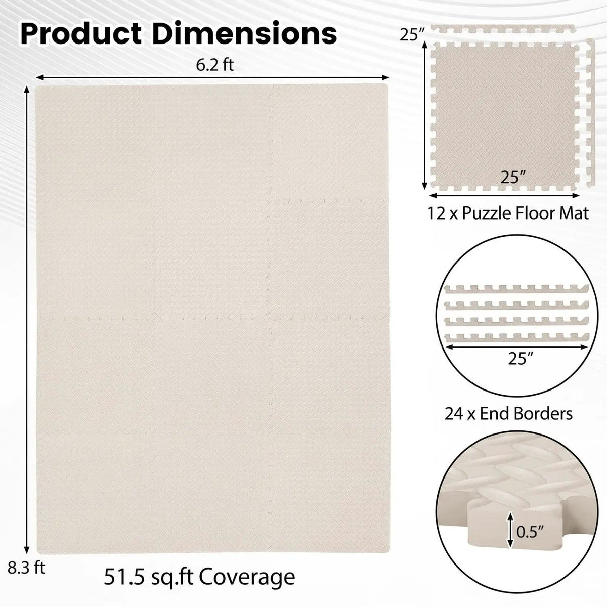 Puzzle Exercise Floor Mats 1/2 Inch Thick - 12 Tiles by DirectDeals