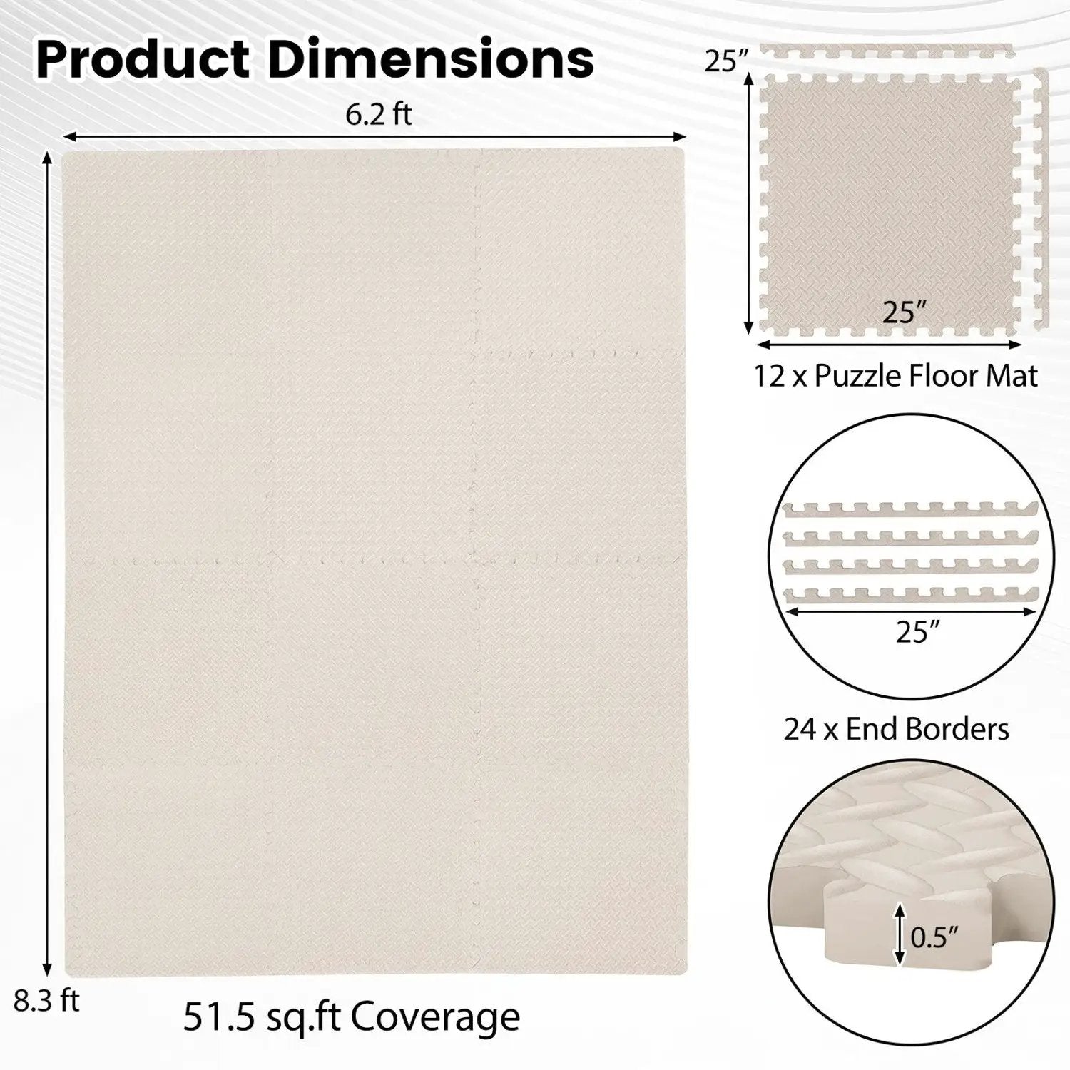 Puzzle Exercise Floor Mats 1/2 Inch Thick - 12 Tiles by DirectDeals