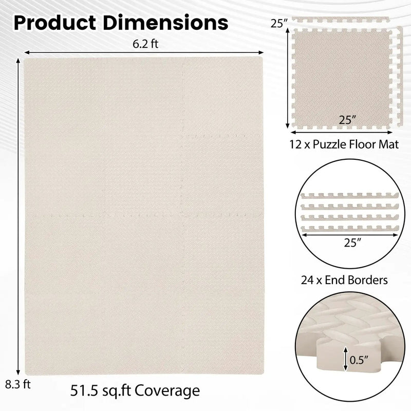 Puzzle Exercise Floor Mats 1/2 Inch Thick - 12 Tiles by DirectDeals