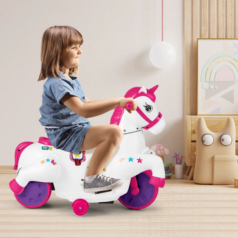 12V Unicorn Ride on Toy with Training Wheels and Horse Riding Mode by DirectDeals