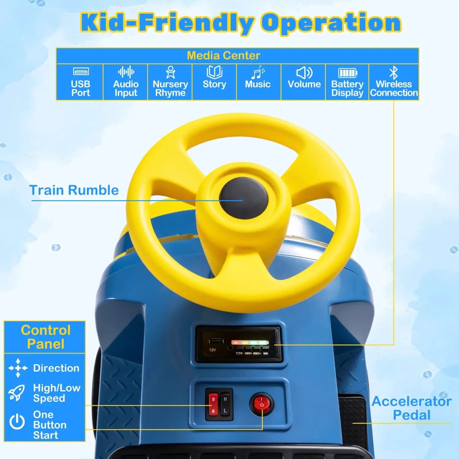 12V Kids Ride-On Train with Adjustable Seat & Music by DirectDeals