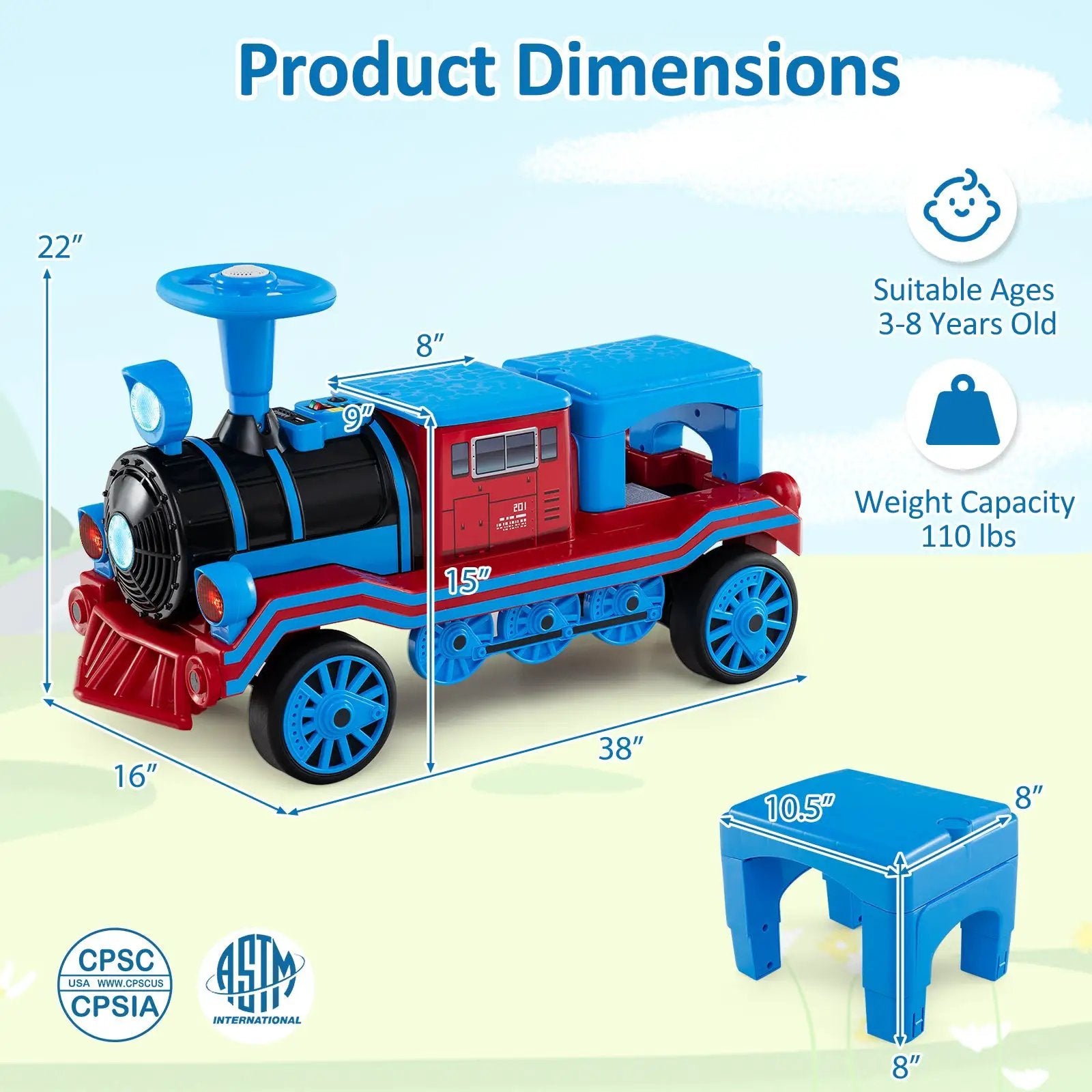 12V 2-Seater Ride on Toy with Train Whistle and Removable Chair by DirectDeals
