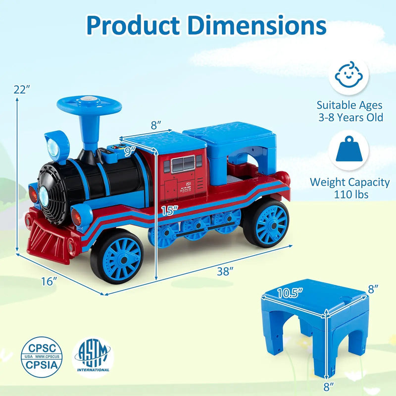 12V 2-Seater Ride on Toy with Train Whistle and Removable Chair by DirectDeals