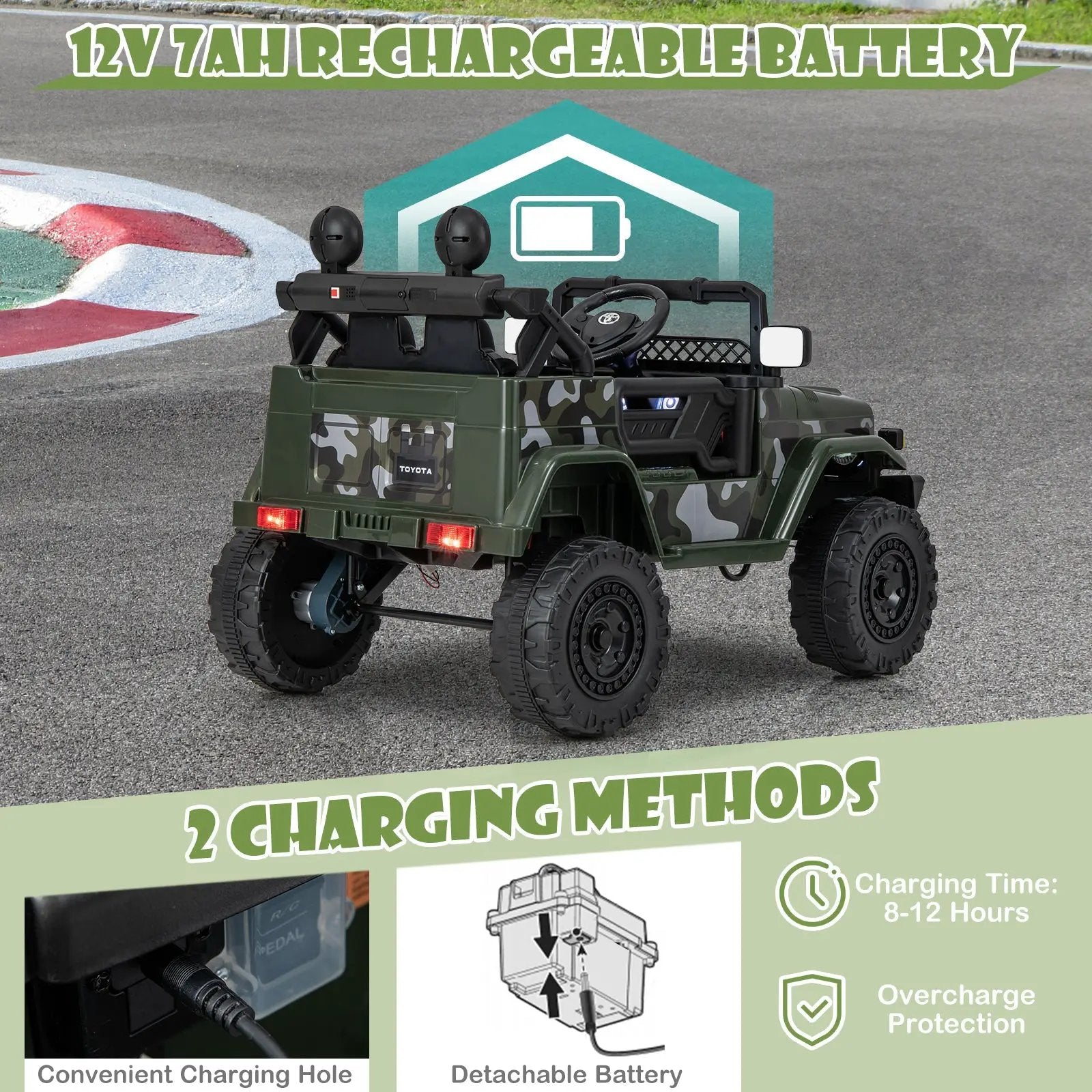 12V 7Ah Licensed Toyota FJ Cruiser Electric Car with Remote Control-Camo by DirectDeals