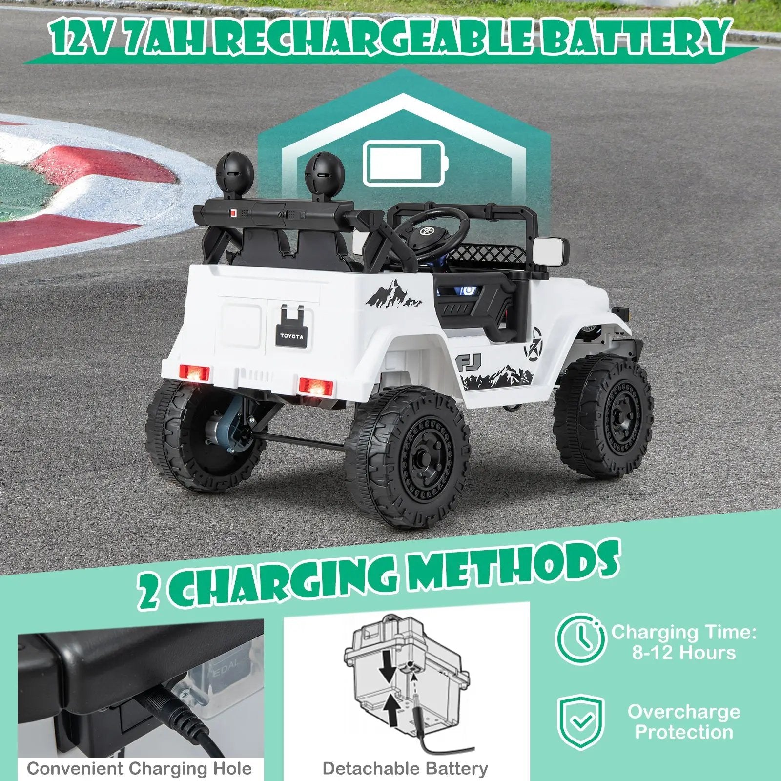 12V 7Ah Licensed Toyota FJ Cruiser Electric Car with Remote Control-White by DirectDeals