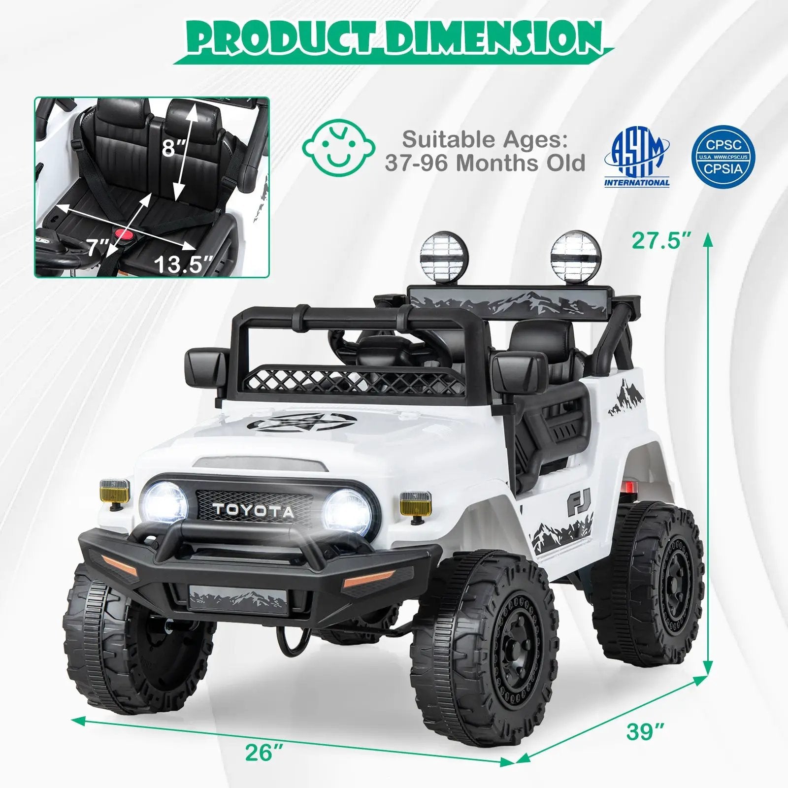 12V 7Ah Licensed Toyota FJ Cruiser Electric Car with Remote Control-White by DirectDeals