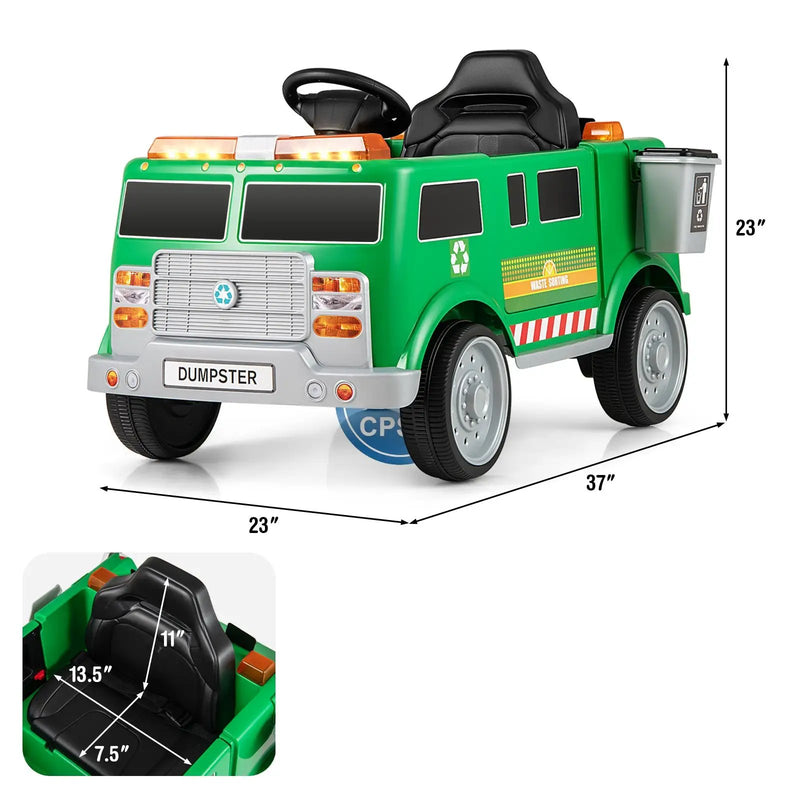 12V Battery Powered Electric Vehicle with Remote Control and Trash Bin-Green by DirectDeals