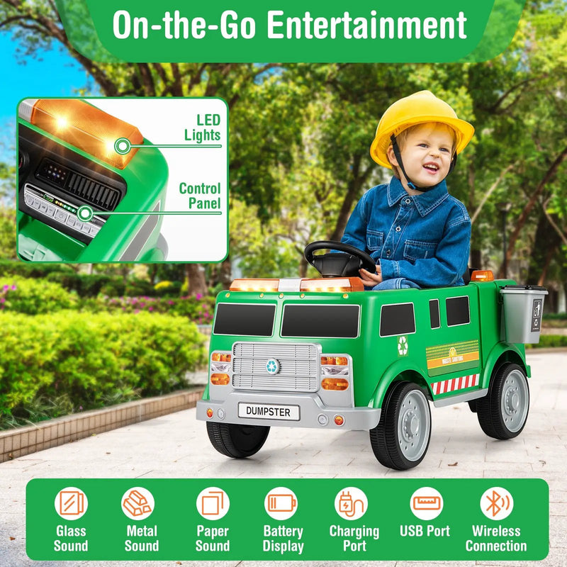 12V Battery Powered Electric Vehicle with Remote Control and Trash Bin-Green by DirectDeals