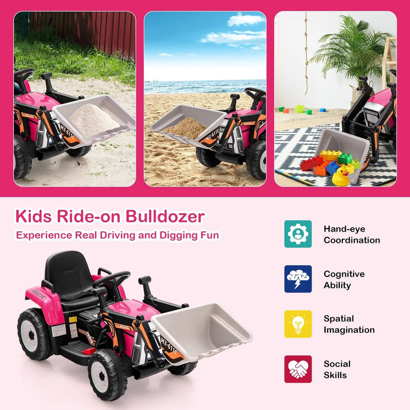 12V Battery Powered Kids Ride on Excavator with Adjustable Arm and Bucket by DirectDeals