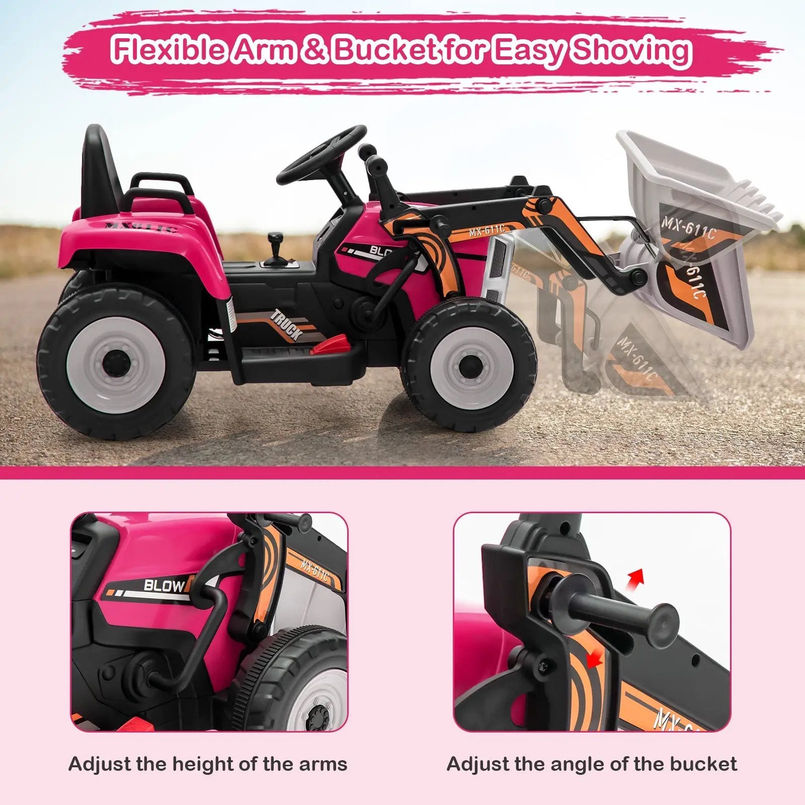 12V Battery Powered Kids Ride on Excavator with Adjustable Arm and Bucket by DirectDeals