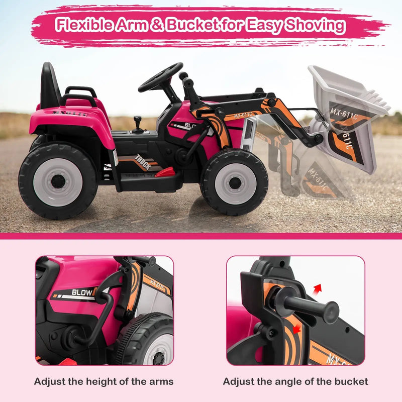 12V Battery Powered Kids Ride on Excavator with Adjustable Arm and Bucket by DirectDeals