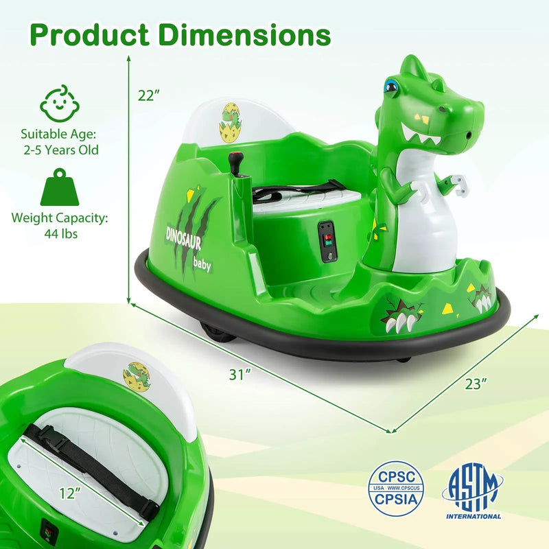 12V Bumper Car with Spray Function and Remote Control for Toddlers Aged 2-5-Green by DirectDeals