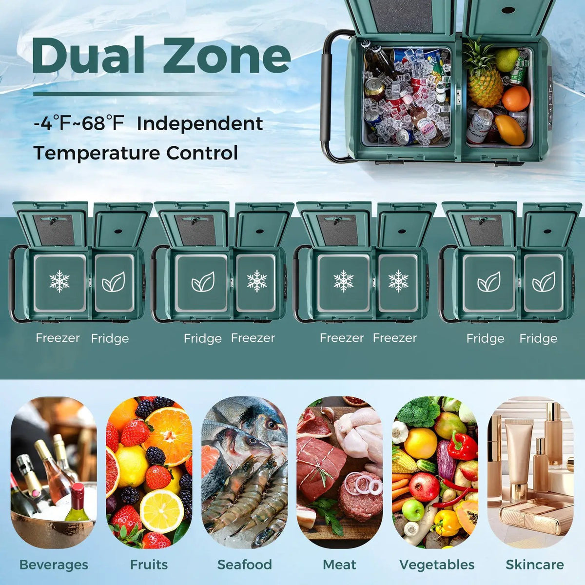 Dual Zone 12V Car Refrigerator for Vehicles Camping Travel Truck RV Boat Outdoor and Home Use by DirectDeals