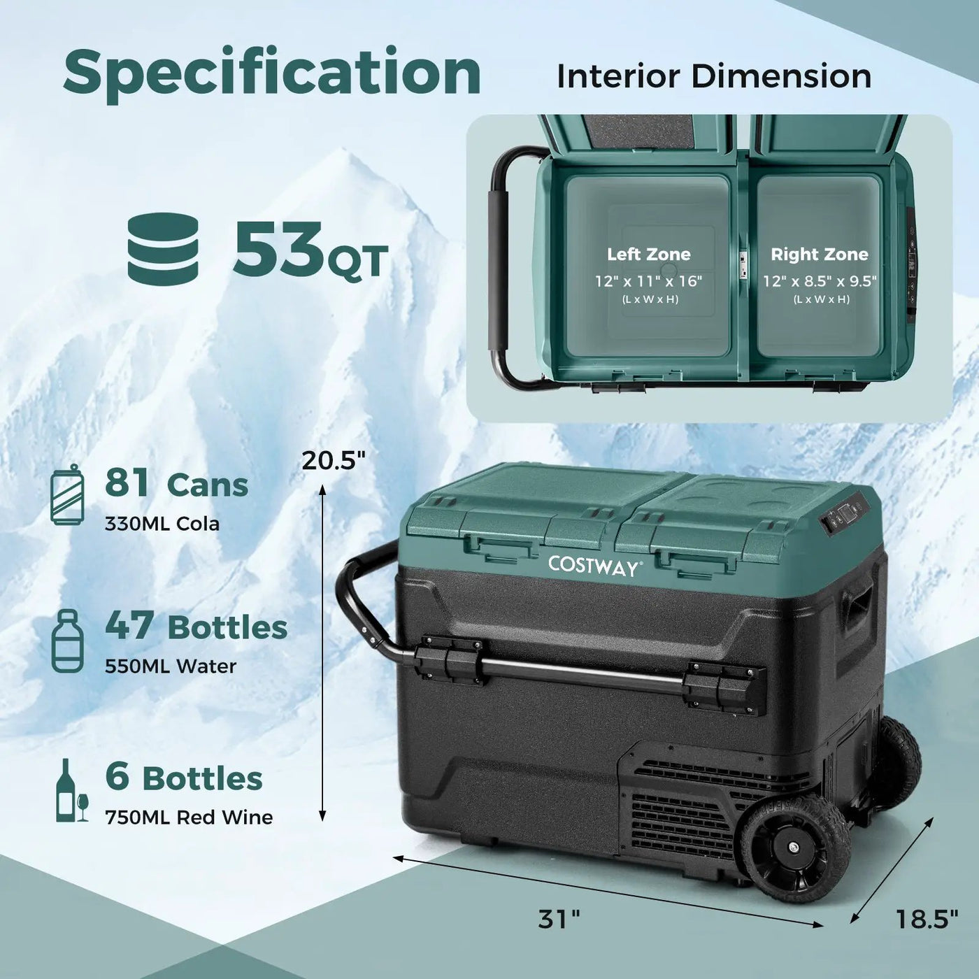 Dual Zone 12V Car Refrigerator for Vehicles Camping Travel Truck RV Boat Outdoor and Home Use by DirectDeals