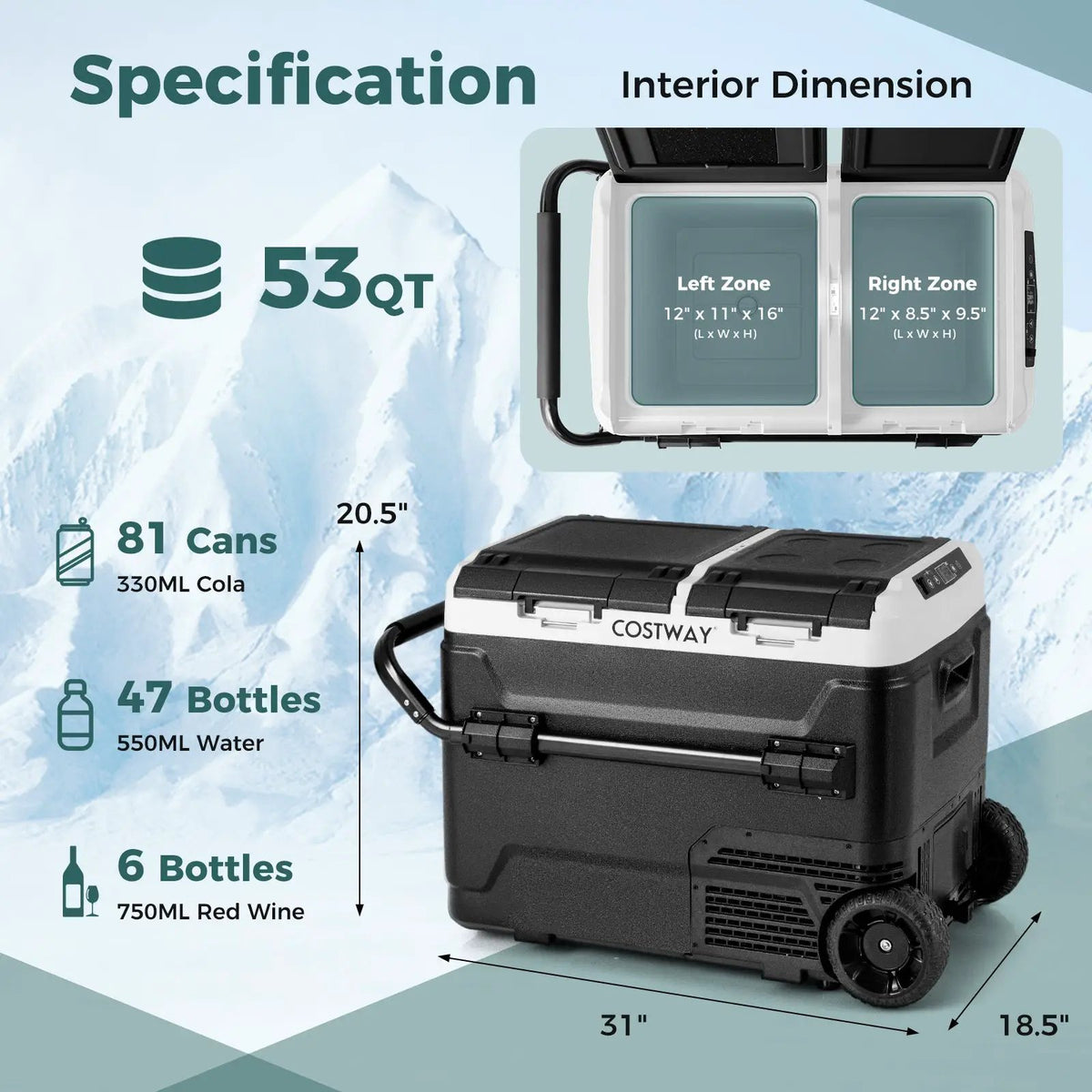 Dual Zone 12V Car Refrigerator for Vehicles Camping Travel Truck RV Boat Outdoor and Home Use by DirectDeals