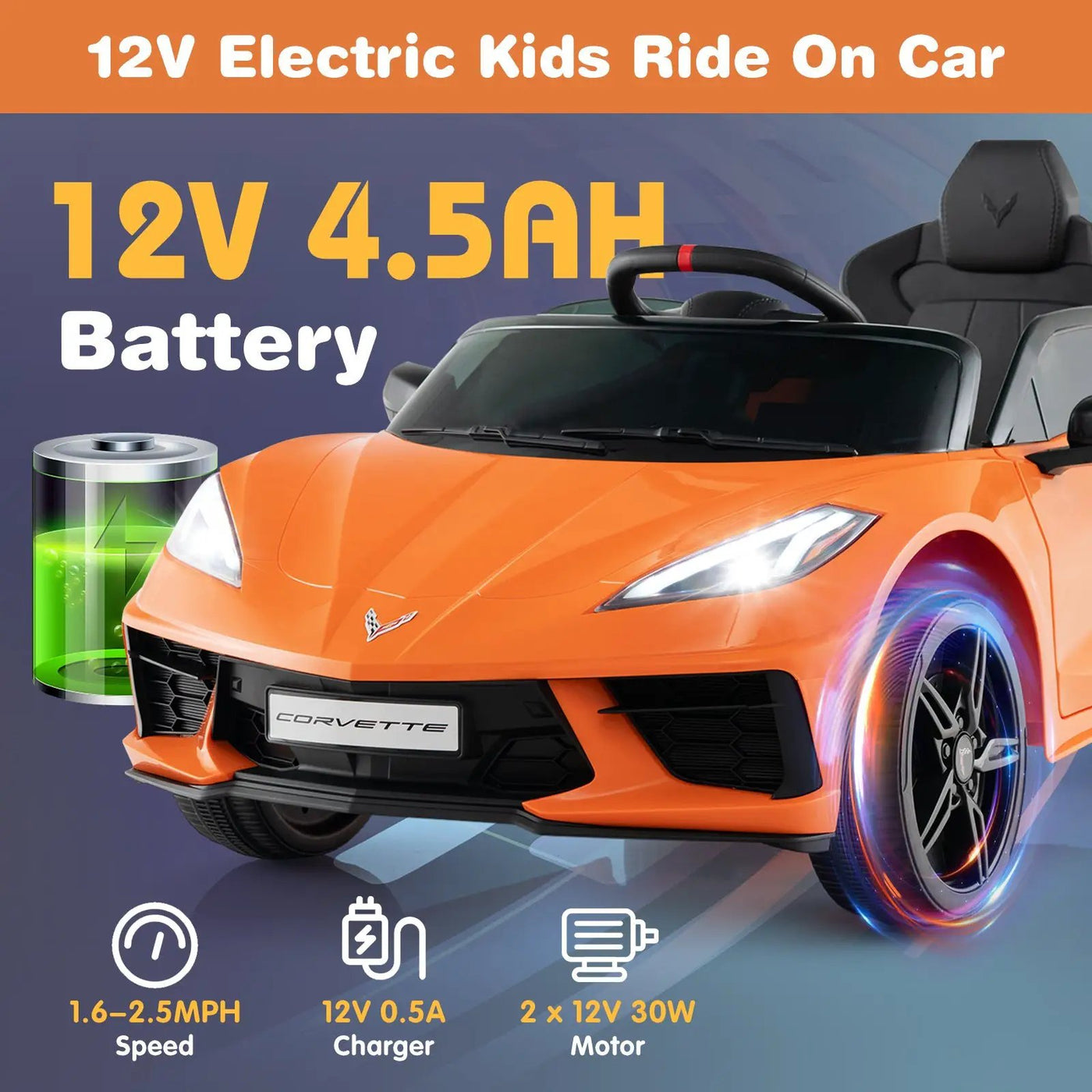 12V Electric Kids Ride On Car Licensed Chevrolet Corvette C8 with Remote Control Ages 3+ Years Old by DirectDeals