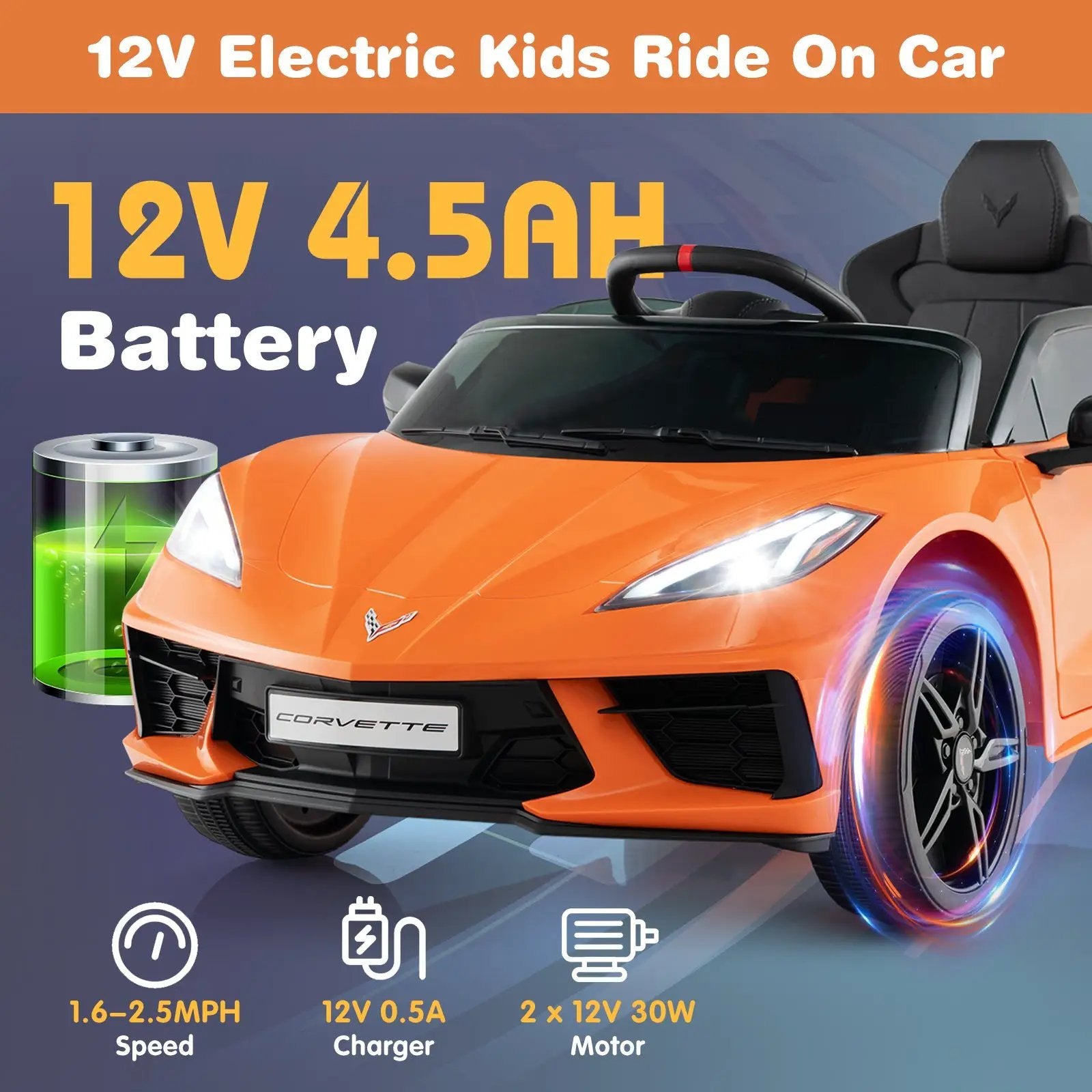 12V Electric Kids Ride On Car Licensed Chevrolet Corvette C8 with Remote Control Ages 3+ Years Old by DirectDeals