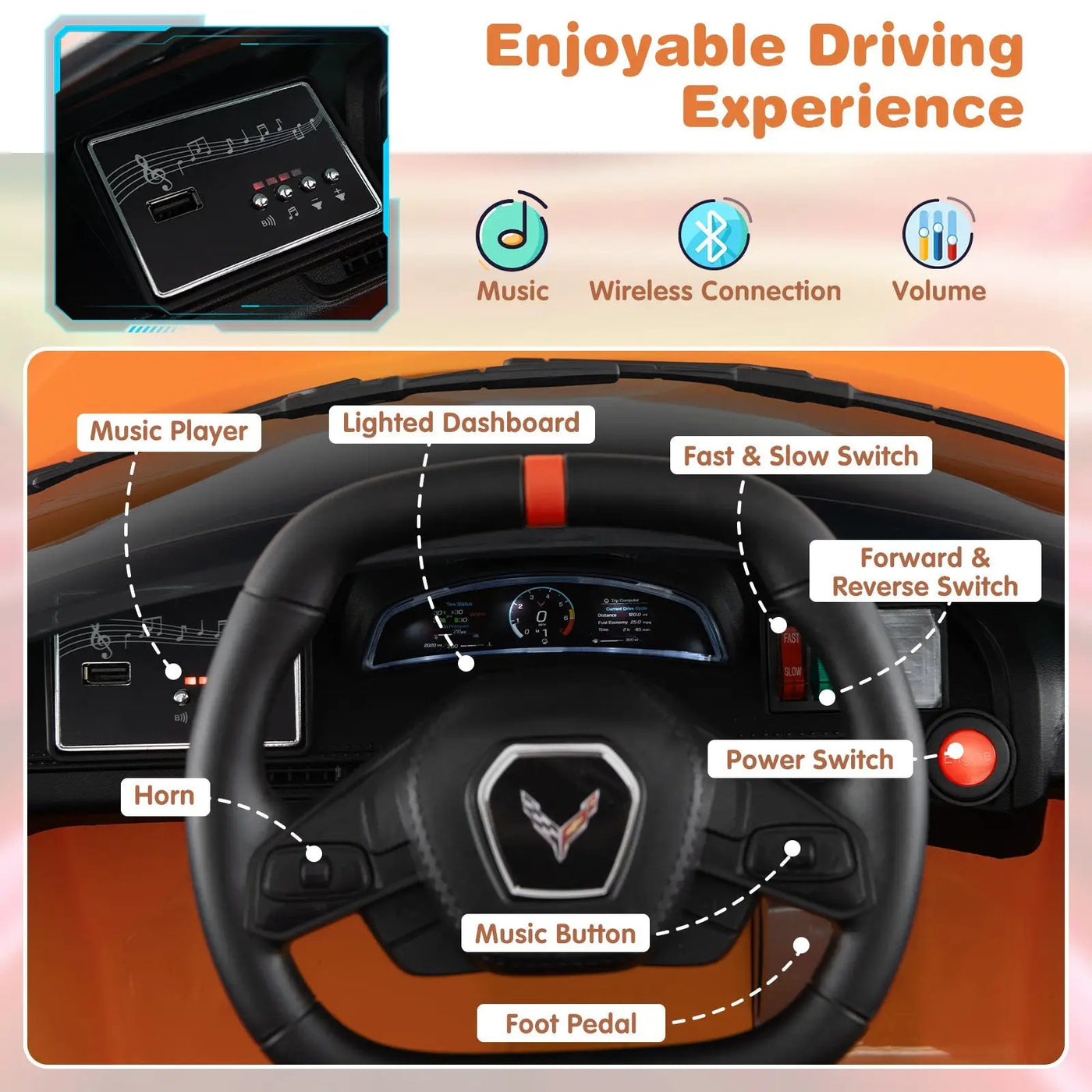 12V Electric Kids Ride On Car Licensed Chevrolet Corvette C8 with Remote Control Ages 3+ Years Old by DirectDeals