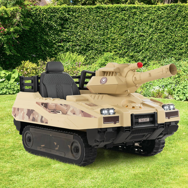 12V Electric Kids Ride On Tank with Rotatable Turret and 8 Missiles for Kids Aged 37-95 Months Old-Khaki, photo 2 of 8
