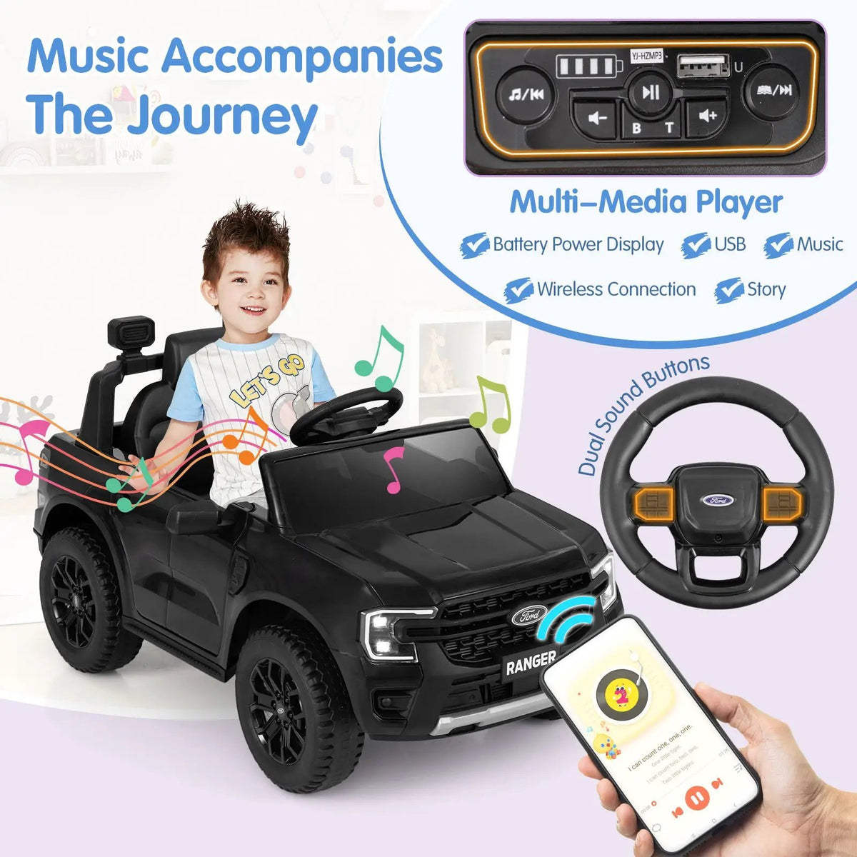 12V Electric Kids Ride on Car Licensed Ford Ranger with Remote Control and Music by DirectDeals