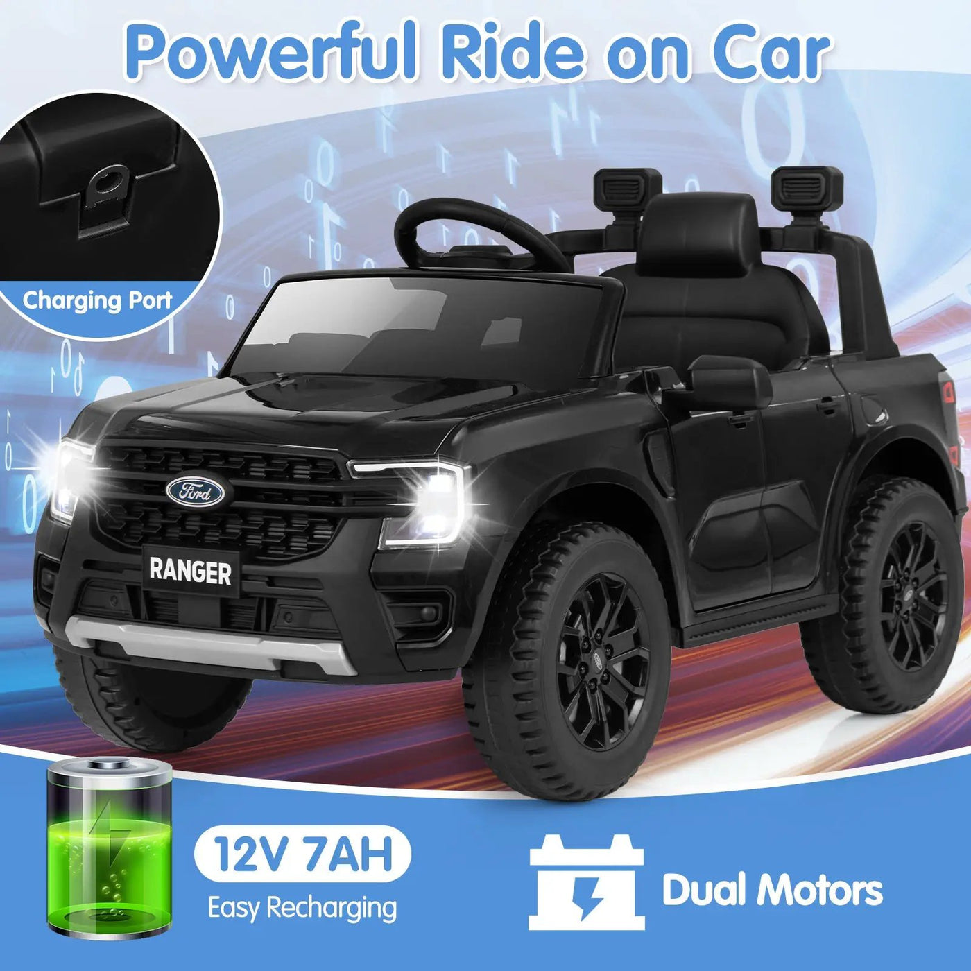 12V Electric Kids Ride on Car Licensed Ford Ranger with Remote Control and Music by DirectDeals