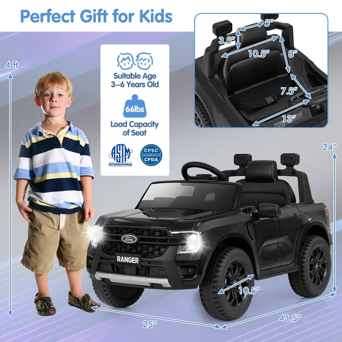 12V Electric Kids Ride on Car Licensed Ford Ranger with Remote Control and Music by DirectDeals