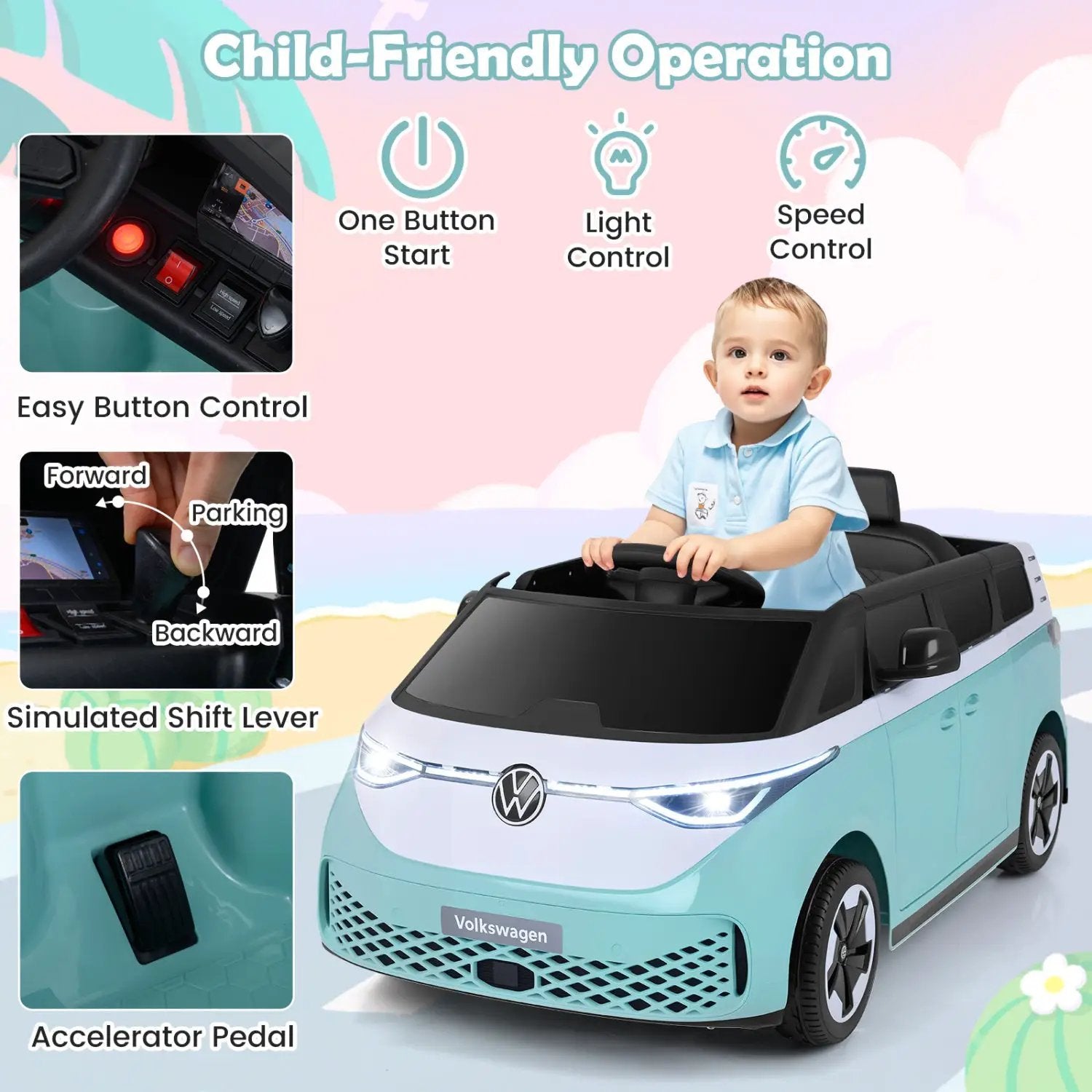 12V Electric Ride-On VW Bus with Remote Control & Music by DirectDeals