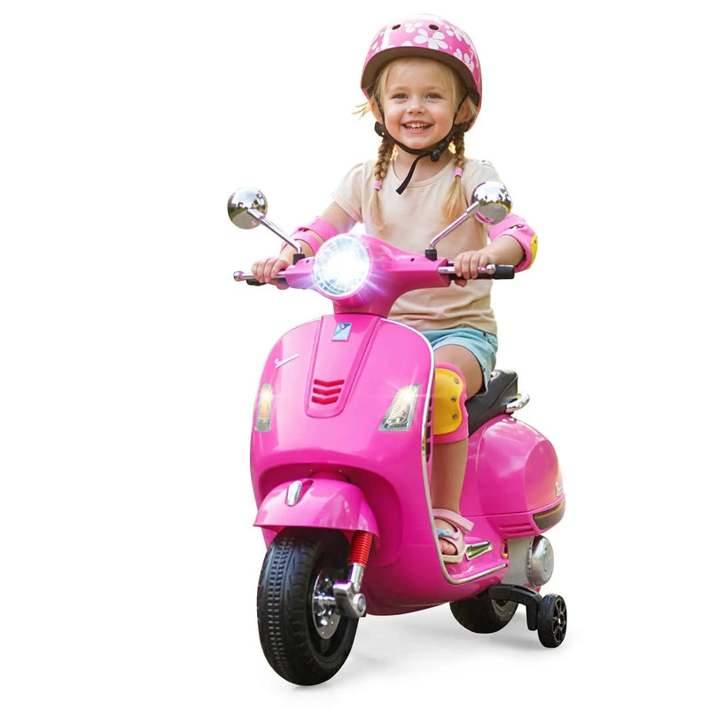 12V Kids Electric Motorcycle Licensed VESPA with Music and Training Wheels by DirectDeals