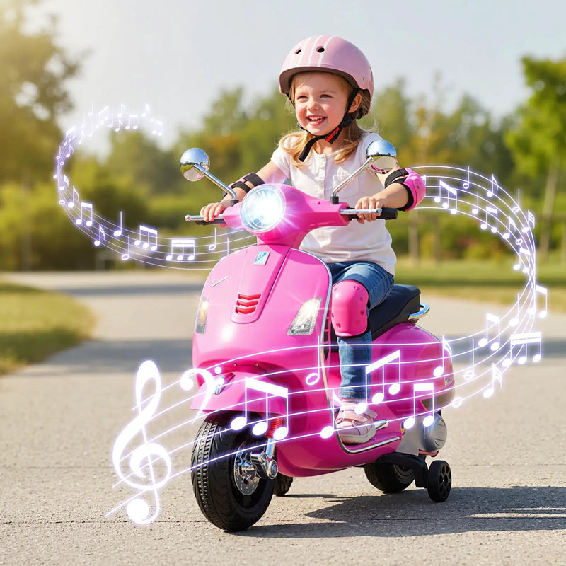 12V Kids Electric Motorcycle Licensed VESPA with Music and Training Wheels by DirectDeals