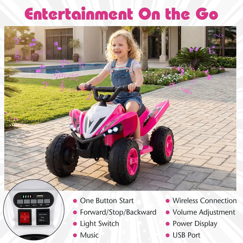 12V Kids Ride On ATV 4-Wheeler Quad with LED Lights and 7 mph Max Speed by DirectDeals