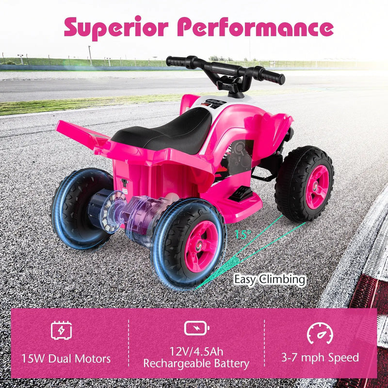 12V Kids Ride On ATV 4-Wheeler Quad with LED Lights and 7 mph Max Speed by DirectDeals