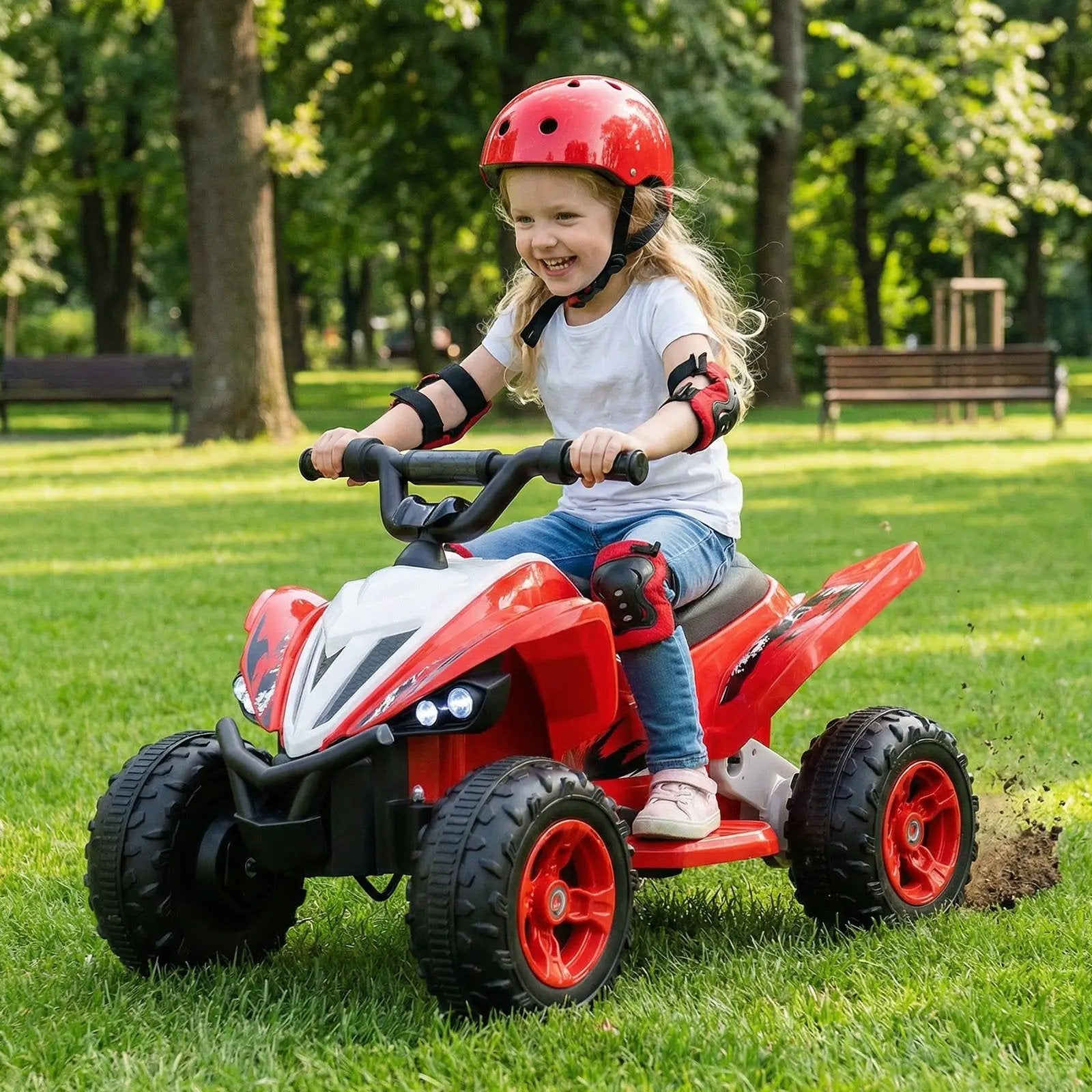 12V Kids Ride On ATV 4-Wheeler Quad with LED Lights and 7 mph Max Speed by DirectDeals