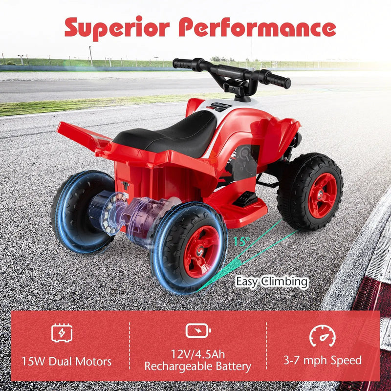 12V Kids Ride On ATV 4-Wheeler Quad with LED Lights and 7 mph Max Speed by DirectDeals
