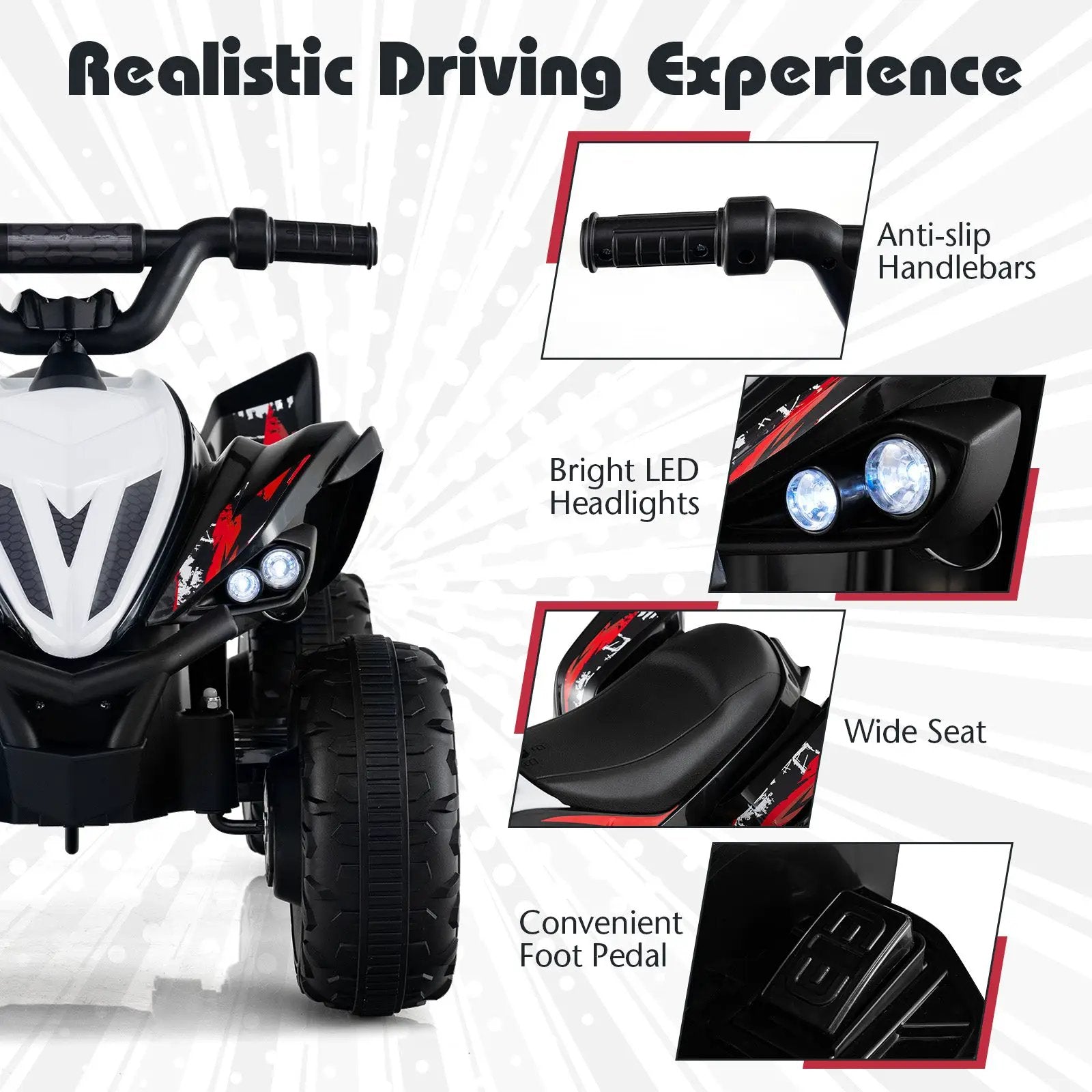 12V Kids Ride On ATV 4-Wheeler Quad with LED Lights and 7 mph Max Speed by DirectDeals